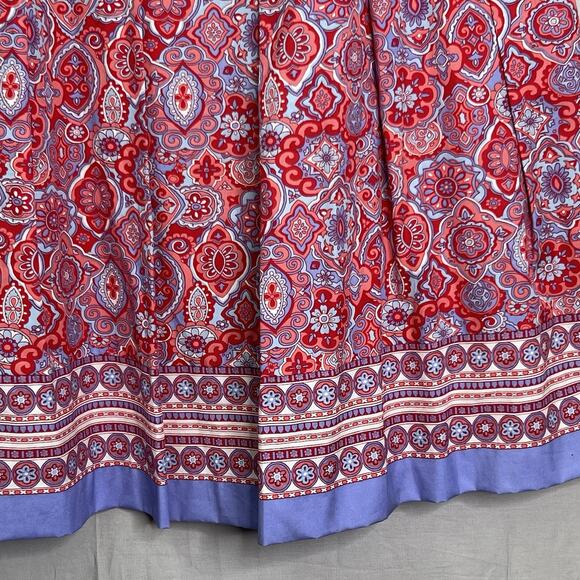 Talbots Fit &‎ Flare Medallion Dress Red & Blue Square Neck Midi Pleated Lined - Picture 7 of 16